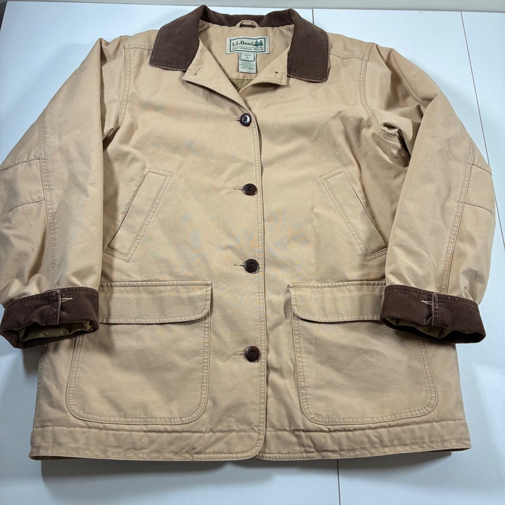 Vintage LL Bean Barn Chore Coat Women Large Insulate Canvas Corduroy Collar Trim